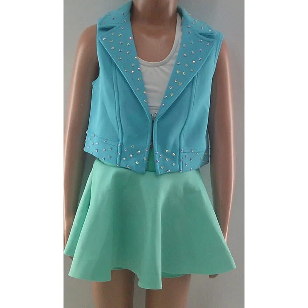 Pre-Owned Dance Costume Weissman 15551/15535 XS Child Blue 2 pc Jazz Tap Rhines